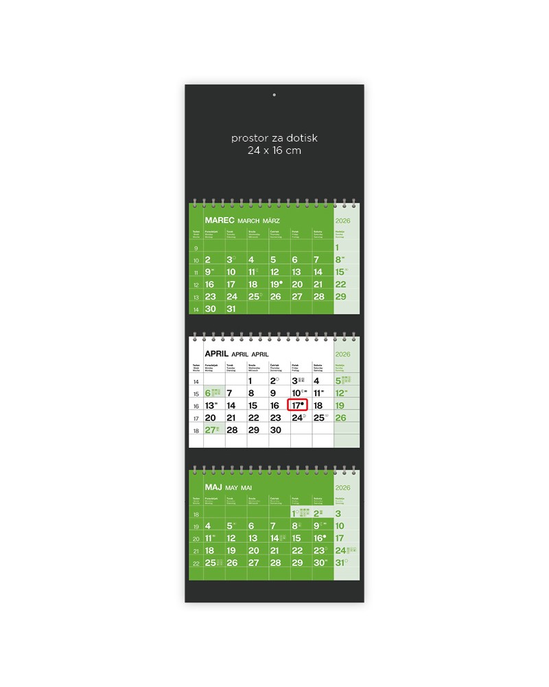 Koledar Tridelni barvni s spiralo