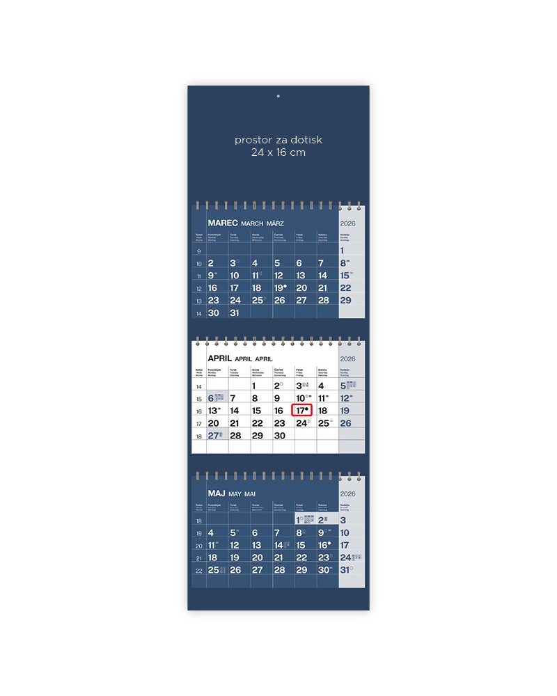 Koledar Tridelni barvni s spiralo