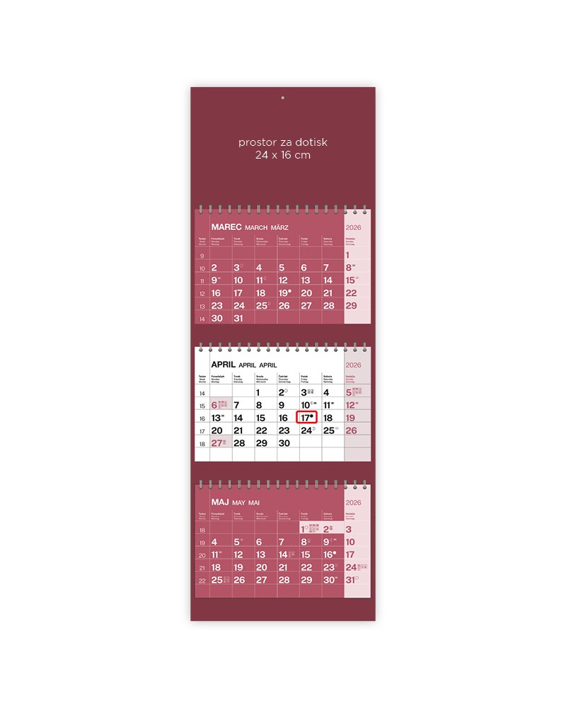 Koledar Tridelni barvni s spiralo